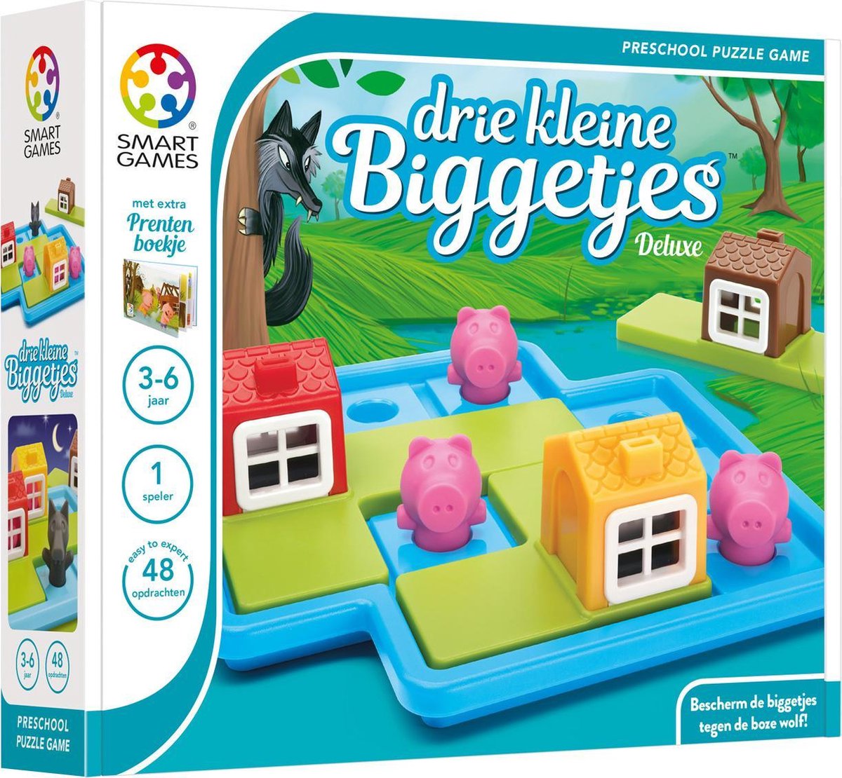 SmartGames - Drie Kleine Biggetjes Deluxe - Kleuterspel vanaf 3 jaar - 48 puzzel opdrachten - met extra sprookjesboek - SmartGames