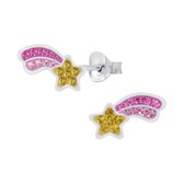 Joy|S - Zilveren vallende ster oorbellen roze geel 13 x 6 mm
