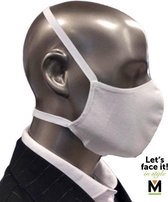 Let's face it Wasbaar Mondkapje 2 elastieken om hoofd - Maat S - Wit - vast filter - 3 laags -  Linnen + Katoen - handwas
