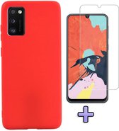 Samsung Galaxy A41 Hoesje Rood - Siliconen Back Cover & Glazen Screen Protector