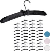 Relaxdays 40x kledinghangers satijn - gepolsterd - kleerhangers - stof - zwart - hangers