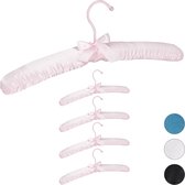 Relaxdays 5x kledinghangers satijn - gepolsterd - kleerhangers - stof – roze - 38cm