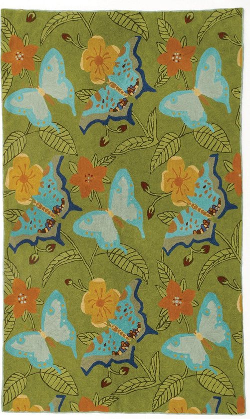 Tapijt Vlinder groen 120 x 180 cm handgemaakt