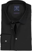 Profuomo super slim fit overhemd - stretch poplin - zwart - Strijkvriendelijk - Boordmaat: 38