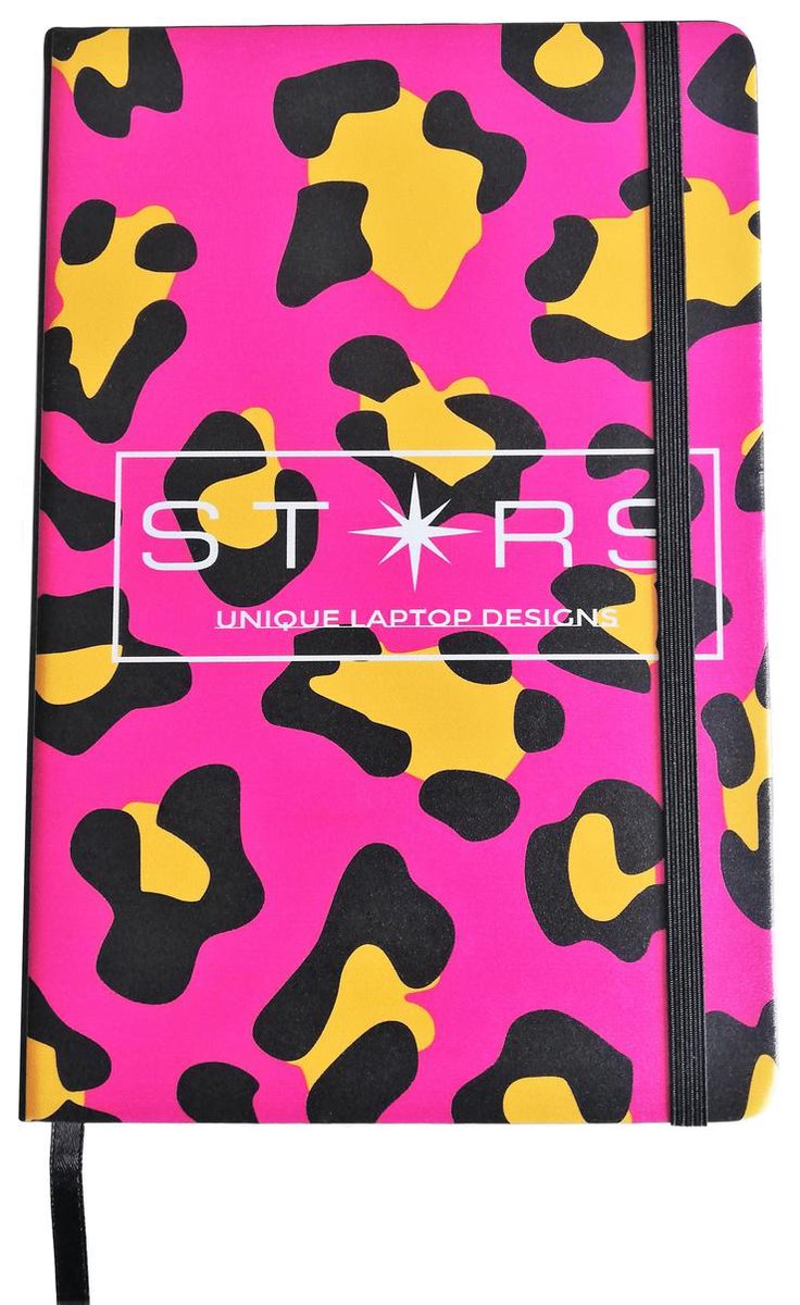 STARS - Notitieboek A5 - Roze Luipaardprint - Harde Kaft en Elastiek - Hard Cover Notebook Gelinieerd