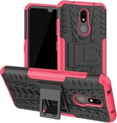 Tire Texture TPU + PC Shockproof Case voor Nokia 3.2, met houder (roze)