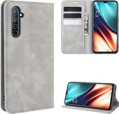 Voor Oppo K5 / Realme XT / Realme X2 Retro-skin Business magnetische zuig lederen tas met houder & kaartsleuven & portemonnee (grijs)