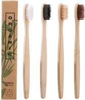 Bamboe tandenborstels |Set Van 4 Tandenborstels | Medium soft | Biologisch Afbreekbaar |Wit - Creme - Bruin - Zwart |
