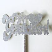 Taartdecoratie versiering| Taarttopper| Cake topper |Gefeliciteerd| Verjaardag| Hart |Zilver glitter|14 cm| karton