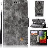 Voor lenovo a2010 retro koperen knop gek paard horizontale flip pu lederen case met houder & kaartsleuven & portemonnee & lanyard (grijs)