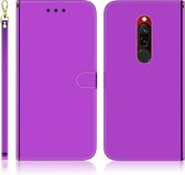 Voor xiaomi redmi 8 geÃ¯miteerd spiegelend oppervlak horizontaal flip lederen tas met houder & kaartsleuven & portemonnee & lanyard (paars)