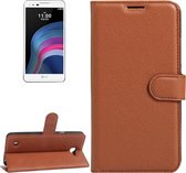 Voor lg x5 litchi textuur horizontale flip lederen tas met houder en kaartsleuven en portemonnee (bruin)