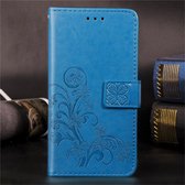 Lucky Clover geperst bloemenpatroon lederen tas voor Huawei Honor 9X, met houder en kaartsleuven & portemonnee en draagriem (blauw)