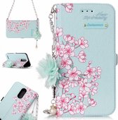 Voor LG K10 (2017) (EU-versie) Sakura-bloemenpatroon Horizontale flip lederen tas met houder en kaartsleuven & parelbloem Ornament & ketting