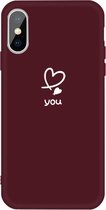 Voor iphone xs max love-heart letterpatroon kleurrijke frosted tpu telefoon beschermhoes (wijnrood)