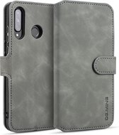 DG.MING Retro Oil Side Horizontal Flip Case met houder & kaartsleuven & portemonnee voor Huawei P30 Lite (grijs)