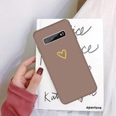 Voor Galaxy S10 + Golden Love Heart Pattern Frosted TPU beschermhoes (kaki)