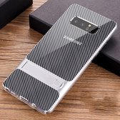 Voor Galaxy Note8 Carbon Fiber Texture TPU + PC Case met houder (Space Silver)