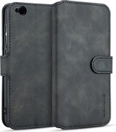 DG.MING Retro Oil Side Horizontal Flip Case voor Xiaomi Redmi Go, met houder & kaartsleuven & portemonnee (zwart)