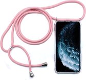 Four-Corner Anti-Fall Trasparent TPU mobiele telefoonhoes met draagkoord voor iPhone 11 Pro Max (roze)