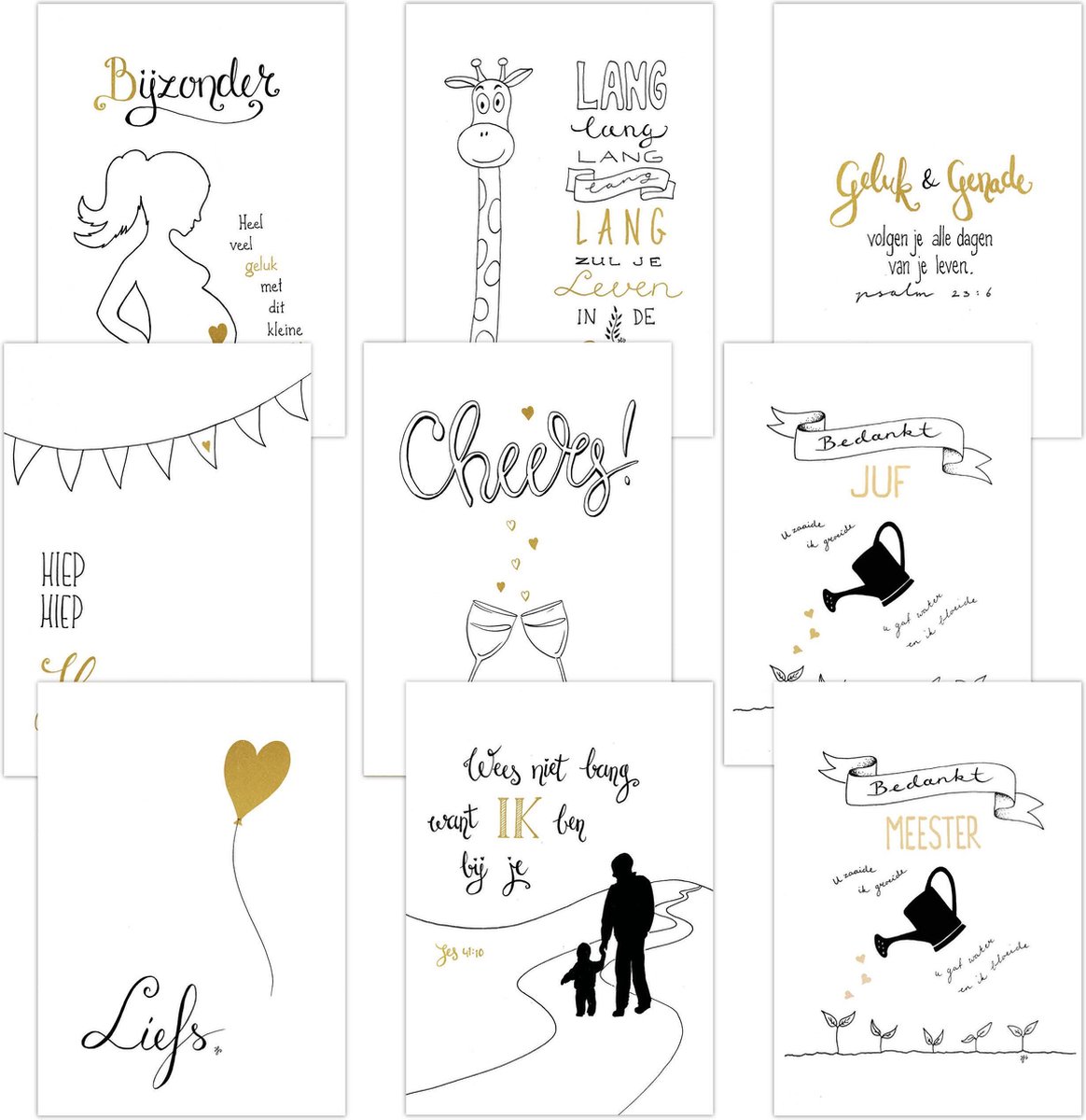 Voordeelpak 9 christelijke kaarten met envelop Golden Blessing serie 3 GOUDFOLIE