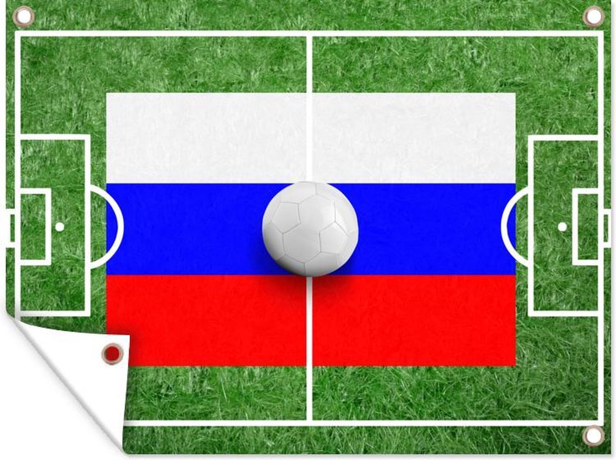 Bol Com Een Voetbal Met Een Vlag Van Rusland Die Afgebeeld Staat Op Een Voetbalveld Tuinposter