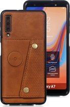 Samsung Galaxy A7 2018 Backcover | Bruin | Leren Card Case | Pasjeshouder | Magnetisch