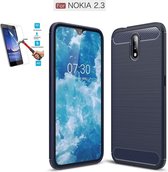 Nokia 2.3 Carbone Brushed Tpu Blauw Cover Case Hoesje - 1 x Tempered Glass Screenprotector