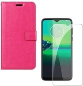 hoesje Geschikt voor: Motorola Moto G8 Plus Portemonnee roze met 2 stuks Glas Screen protector