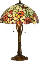 LumiLamp Lampe de table Tiffany Ø 40x63 cm Beige Rouge Verre Fleurs Lampe de bureau Tiffany