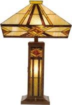 LumiLamp Tiffany Tafellamp 42*42*71 cm E27/max 2*60W / E14/max 1*15W Beige, Bruin Glas in lood Art Deco Tiffany Bureaulamp Tiffany Lampen