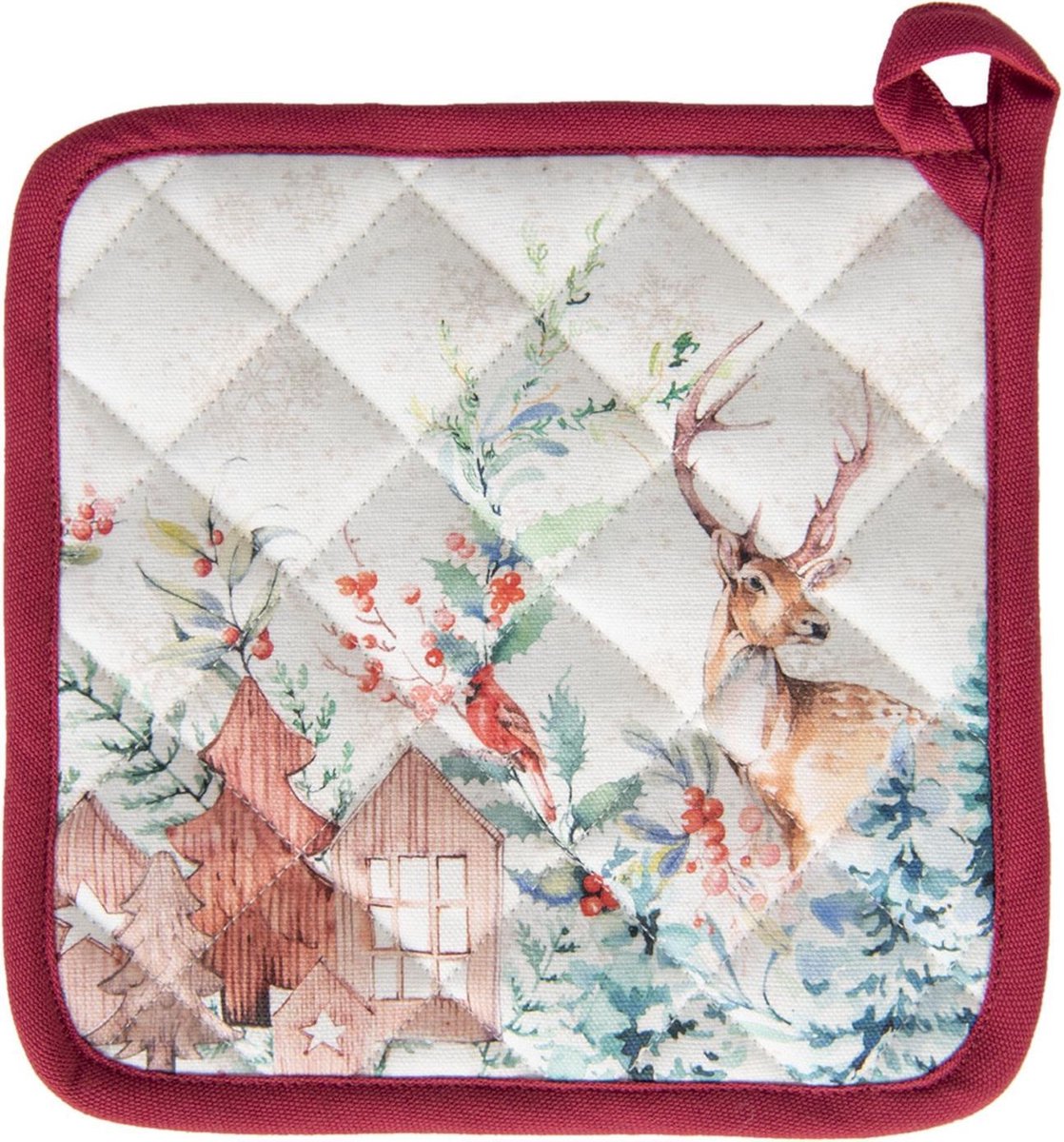 Clayre & Eef Pannenlap 20x20 cm Wit Rood Katoen Hert