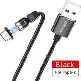 DrPhone LINI Series - USB-C Magnetische kabel – 2.4A - Nylon Gevlochten 540° Graden L-Vorm & Recht Roterende Combinatie - Zwart