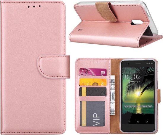 Etui Portefeuille Nokia 2 Or Rose avec 2 Pièces Protecteur d'écran en Glas