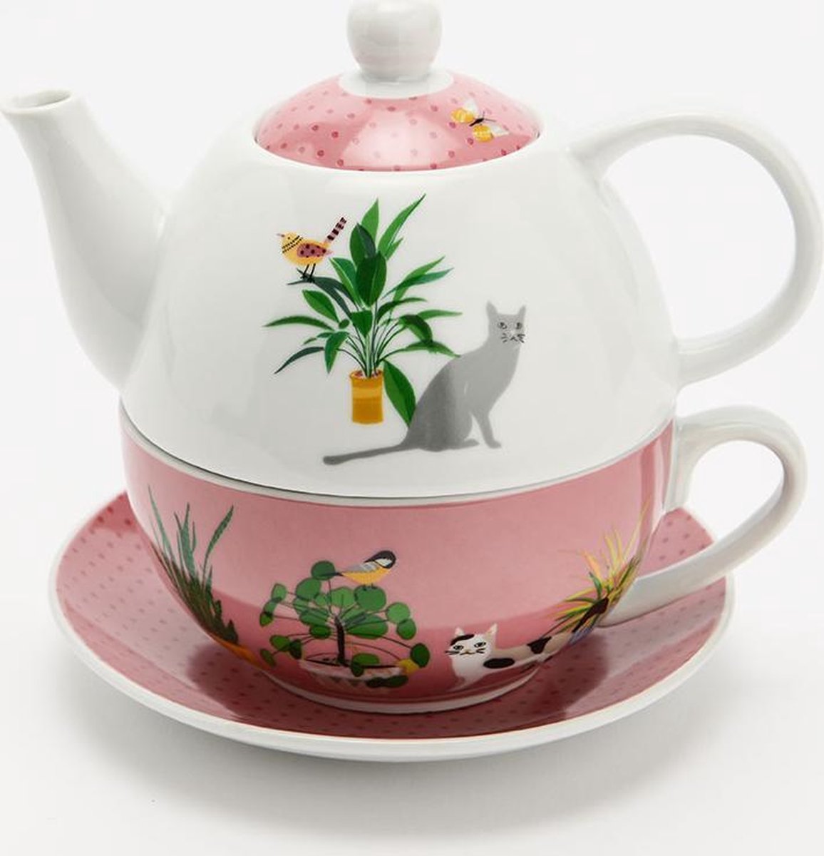 Toezicht houden regen Il theepot / theeset met tas en onderbord en afbeelding poes / kat. Tea for  one | bol.com