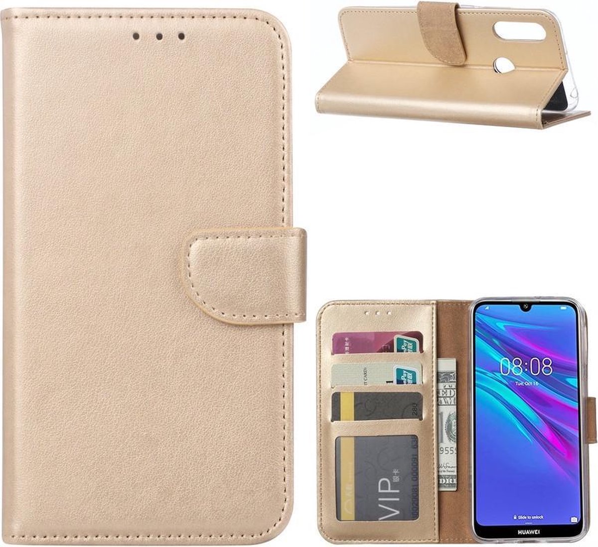 Bookcase Geschikt voor: Huawei Y6 Pro 2019 - Goud - portemonnee hoesje
