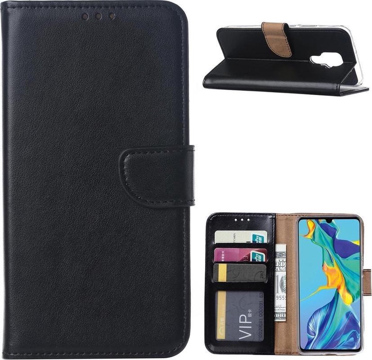 Bookcase Geschikt voor: Huawei Mate 30 Lite - Zwart - portemonnee hoesje