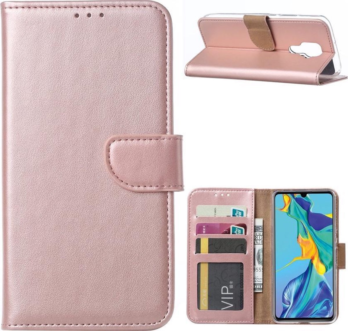 Bookcase Geschikt voor: Nova 5i Pro - Rose Goud - portemonee hoesje