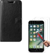 Bookcase hoesje Geschikt voor: iPhone 7 Plus / 8 Plus Portemonnee zwart met 2 stuks Glas Screen protector