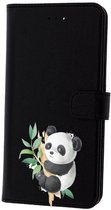 Apple Iphone 7 Plus / 8 Plus zwart bookcase hoesje Pandabeertje  * LET OP JUISTE MODEL *