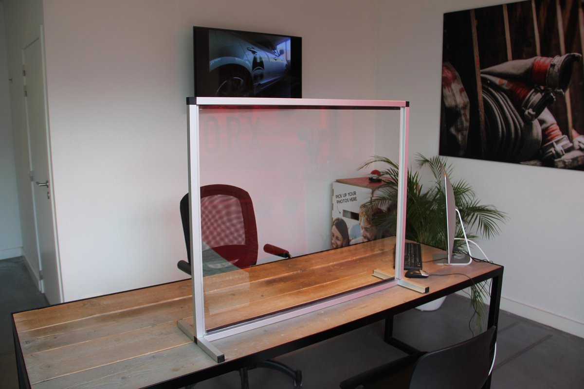 Plexi bureau scherm in aluminium frame - 100cm(b) x 80cm(h)