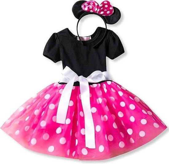 Minnie Mouse robe rose blanc dot filles princesse robe taille 98-104 (110) + bandeau fantaisie robe