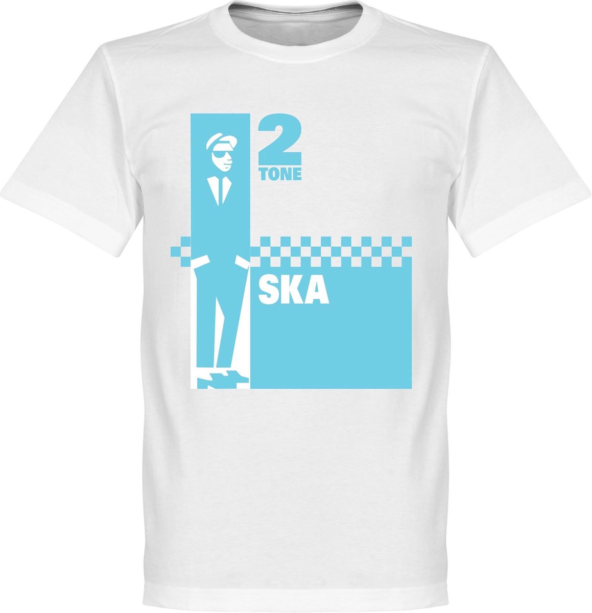 2 Tone Ska T-Shirt - Wit/Lichtblauw - XS