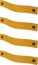 4x Leren handgrepen 'platte greep' XS - OKERGEEL (12,6 x 2,5 cm) - incl. 3 kleuren schroefjes (handgreepjes - leren grepen - greepjes - leren lusjes)