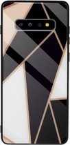 Samsung Galaxy S10 Plus Marmer Backcover - Goud - Zwart - TPU + Gehard Glas