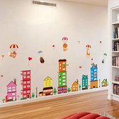 Muursticker Gebouwen met Dieren XXL | Wanddecoratie | Muurdecoratie | Slaapkamer | Kinderkamer | Babykamer| Jongen | Meisje | Decoratie Sticker