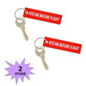 Fako Bijoux® - Sleutelhanger - Kiss Me Before Flight - Mini - Rood - 2 Stuks