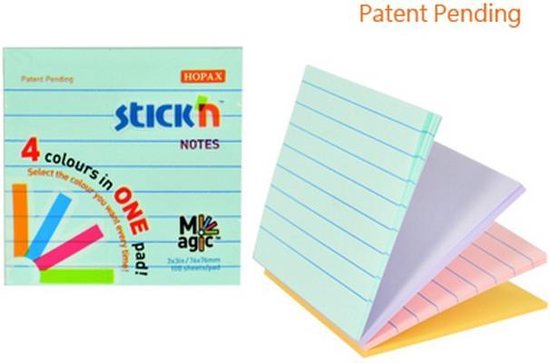 Foto: Stick n magic sticky notes 76x76mm 4 pastel kleuren 100 memoblaadjes