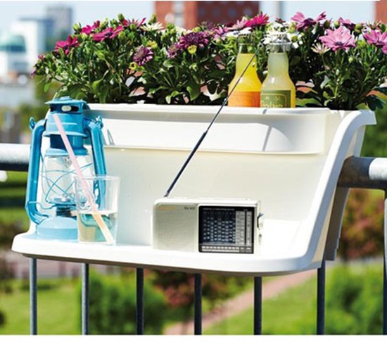 Elho balkontafel inclusief plantenbak / hangtafel voor balkon - 60x30x24 -  wit | bol.com