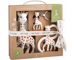 Sophie de giraf So'Pure Trio - Cadeauset - Bijtspeelgoed - Babyspeelgoed - 100% Natuurrubber - 3-Delig - Kraamcadeau - Babyshower cadeau - In gerecyled geschenkdoosje met organic katoenen strikje